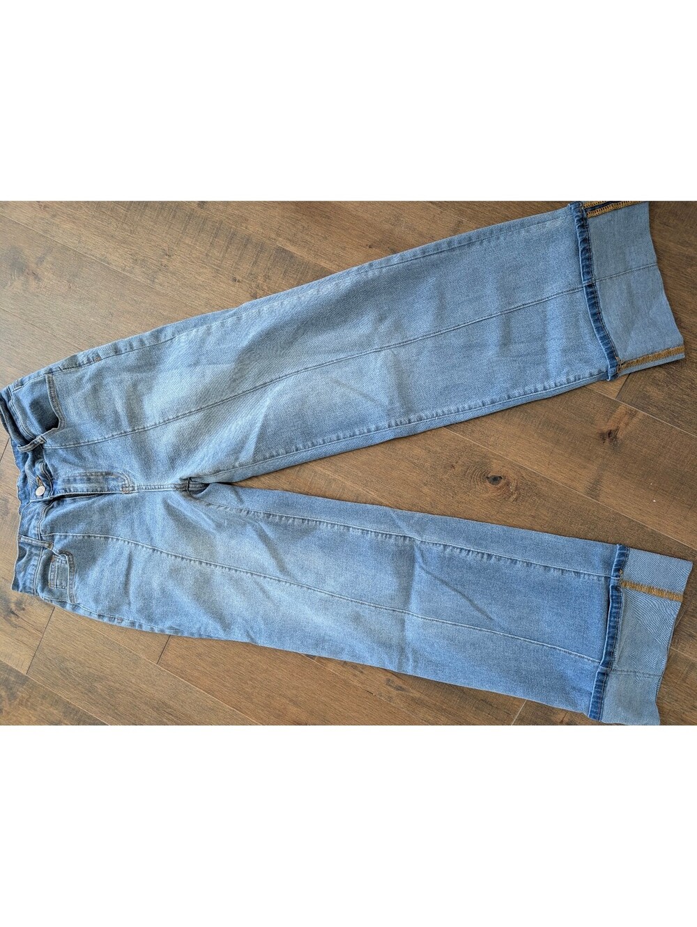 G-Sidefeel Women's Size 6 Light Wash Wide Leg Cropped Jeans Cuffed Stretch Denim